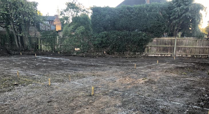 Marking out the Pelsall new build perimeter on the ground.