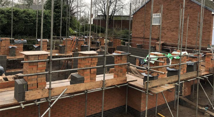 Scaffold installed ready to start second floor bricklaying.