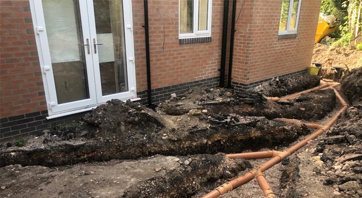 Underground pipes laid at the Pelsall new build.