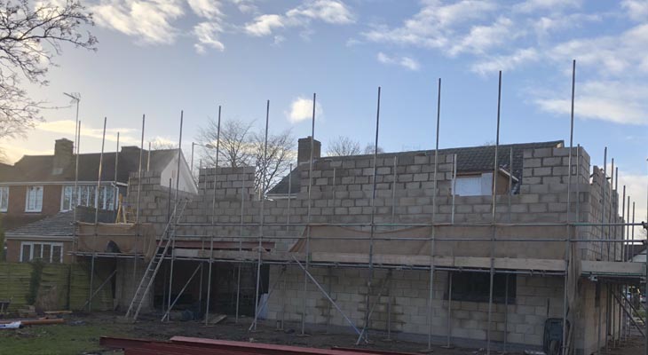 Our bricklayers in Bloxwich laying rear elevation blockwork.